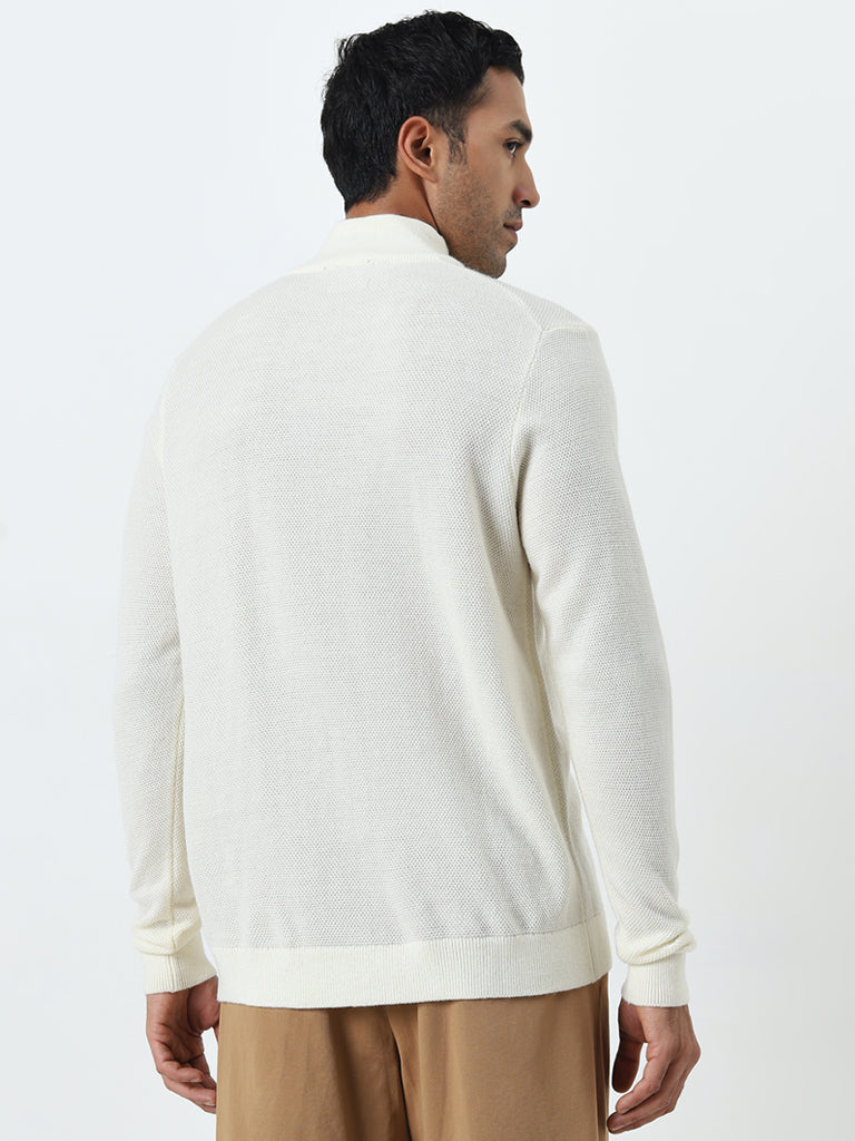 Ascot Off-White Knit-Textured Relaxed-Fit Sweater