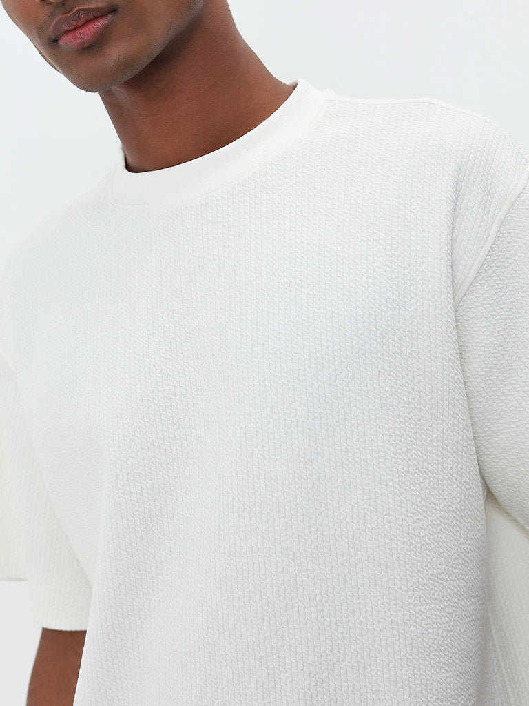 Studiofit White Textured Relaxed-Fit T-Shirt