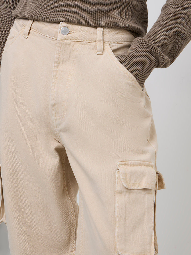 Nuon Beige  Cargo-Style Relaxed - Fit Mid - Rise Jeans