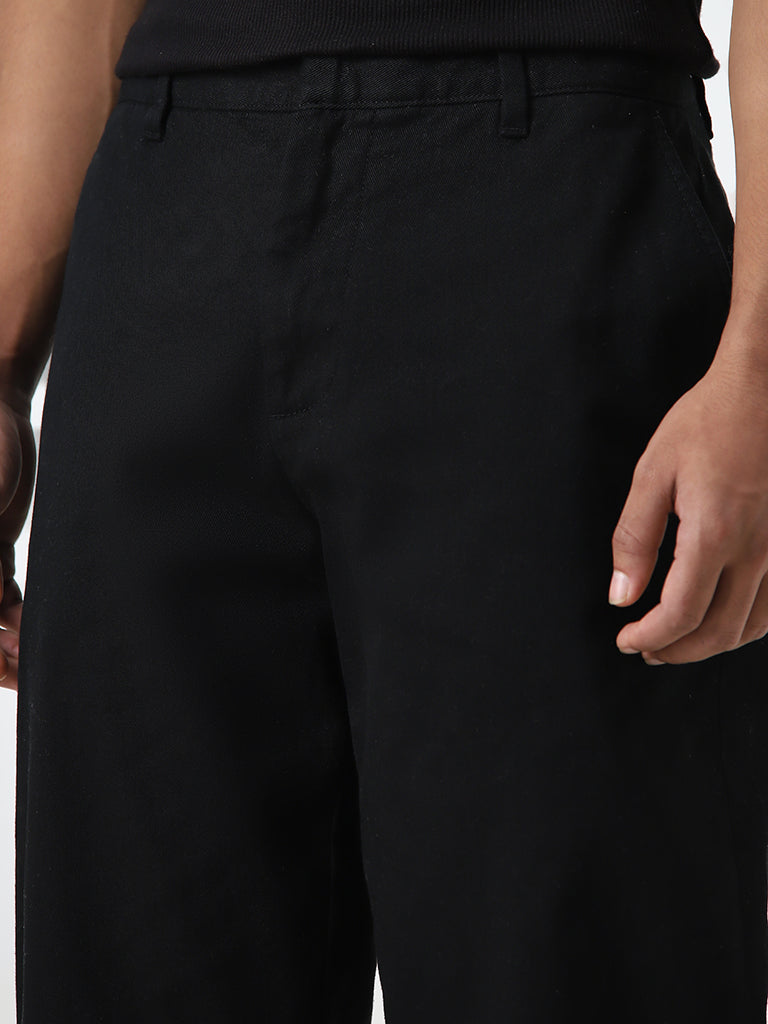 Nuon Black Relaxed-Fit Mid-Rise Cotton Blend Chinos