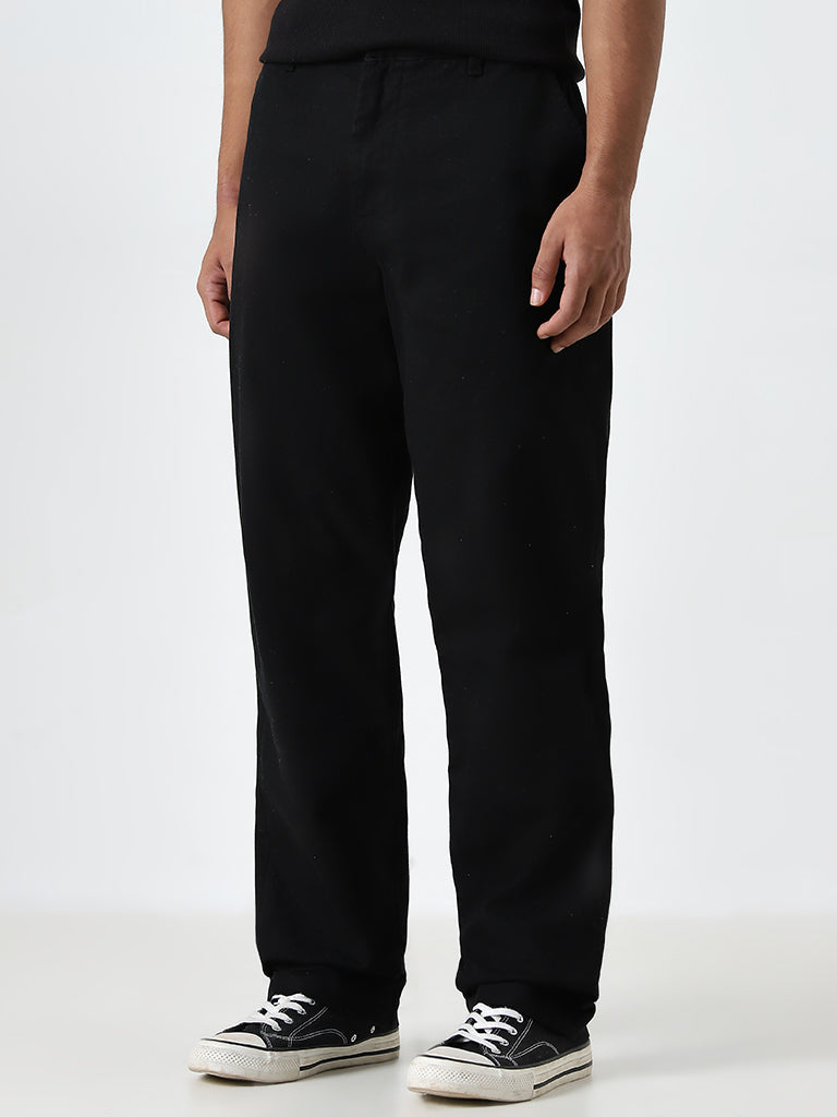 Nuon Black Relaxed-Fit Mid-Rise Cotton Blend Chinos