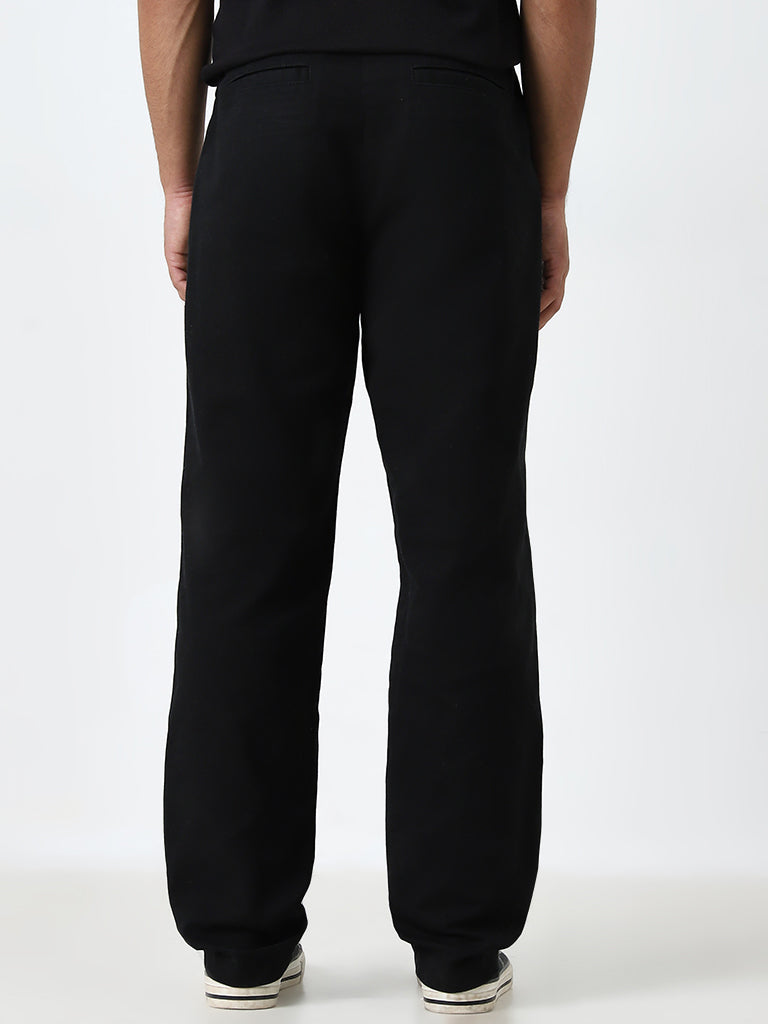 Nuon Black Relaxed-Fit Mid-Rise Cotton Blend Chinos