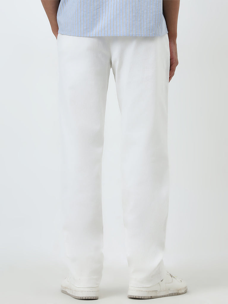 Nuon Off-White Straight-Fit Mid-Rise Cotton Blend Trousers