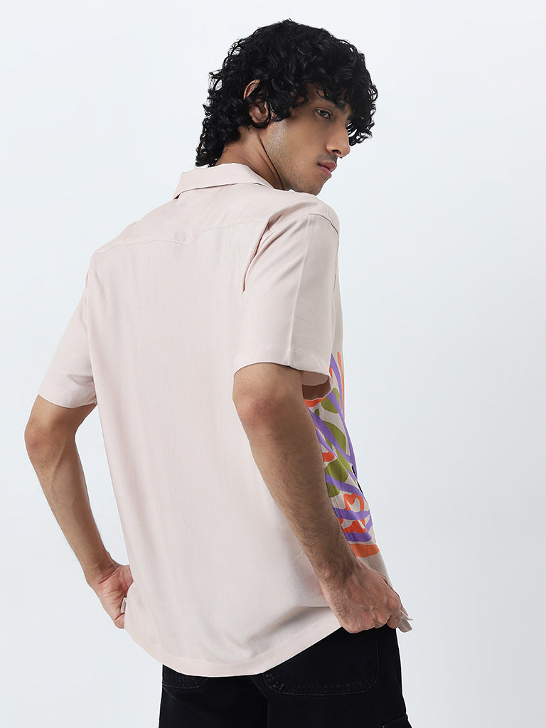 Nuon Beige Abstract Design Relaxed-Fit Shirt