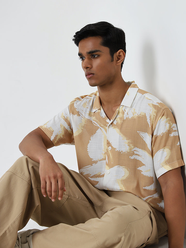 Nuon Orange Abstract Printed Relaxed-Fit Shirt