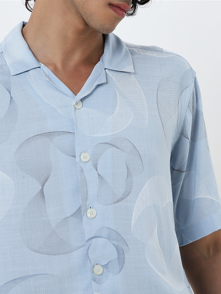 Nuon Light Blue Abstract Printed Relaxed-Fit Shirt