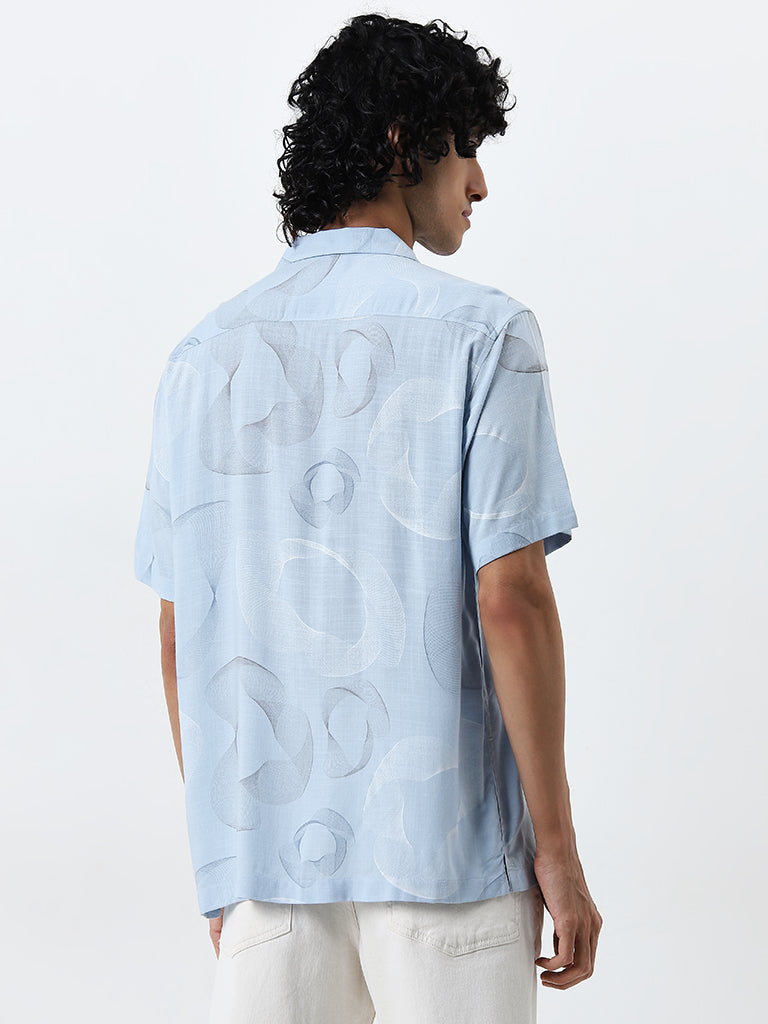 Nuon Light Blue Abstract Printed Relaxed-Fit Shirt