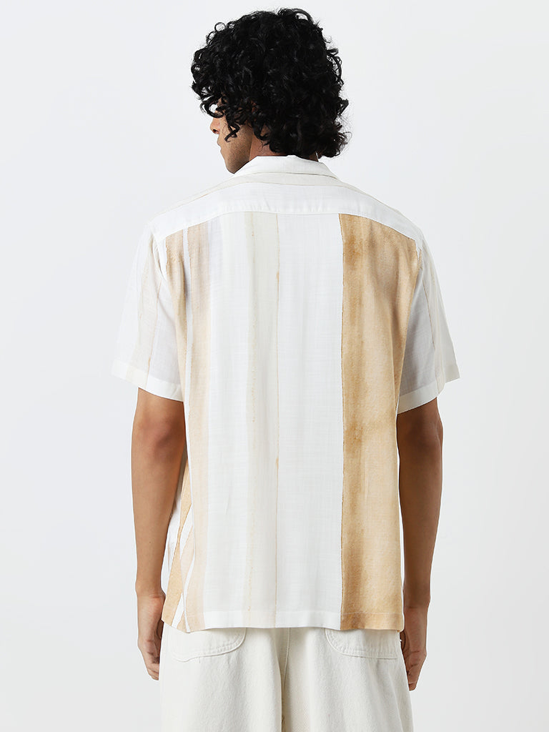 Nuon Beige Stripe Printed Relaxed-Fit Shirt