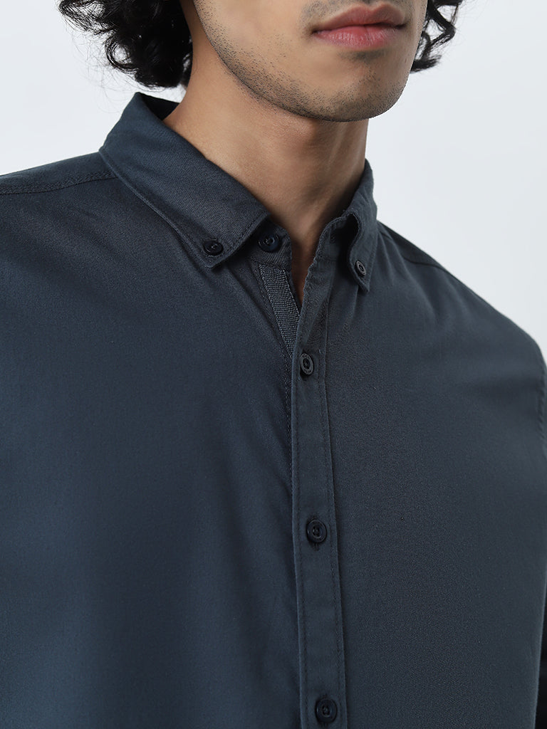 Nuon Teal Solid Slim-Fit Cotton Shirt