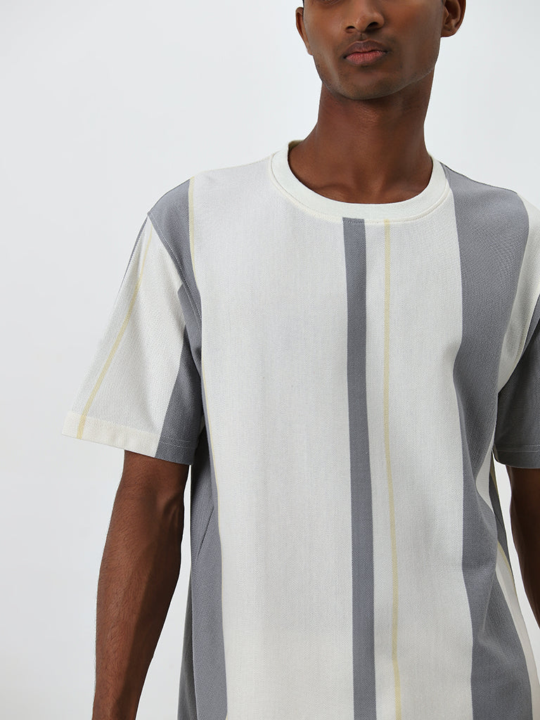 Nuon Grey Striped Relaxed-Fit T-Shirt