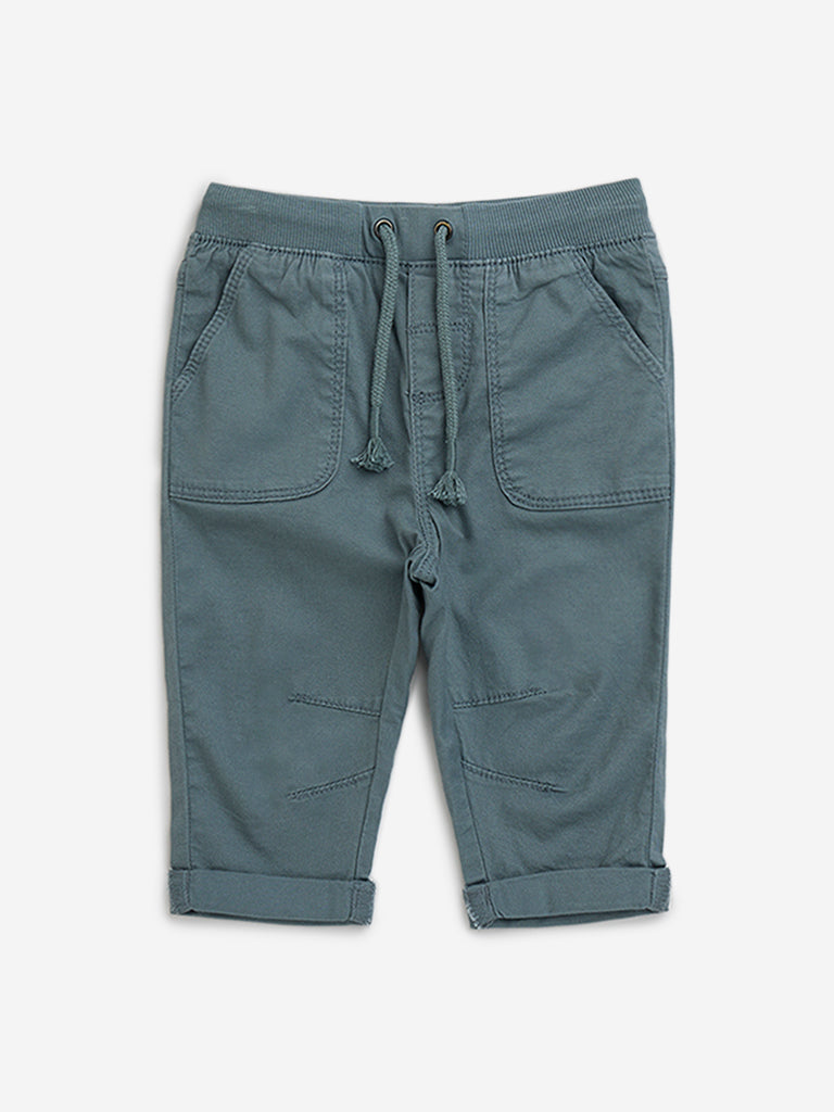 HOP Baby Blue Mid-Rise Cotton Blend Pants