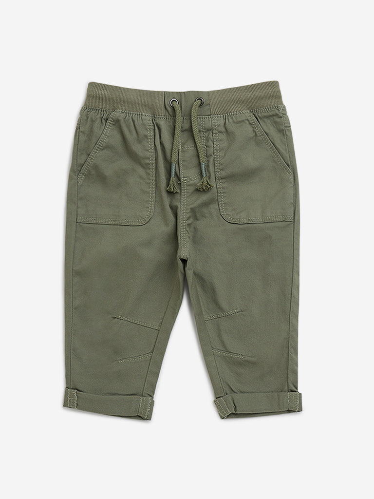 HOP Baby Green Mid-Rise Cotton Blend Pants