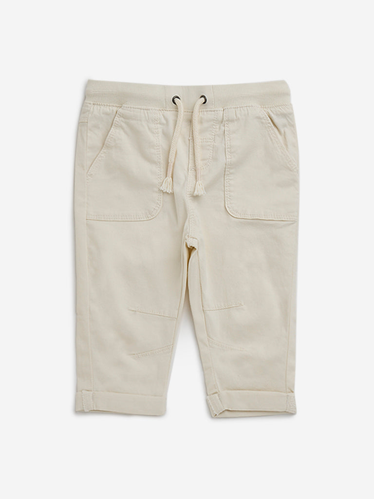 HOP Baby Off-White Mid-Rise Cotton Blend Pants