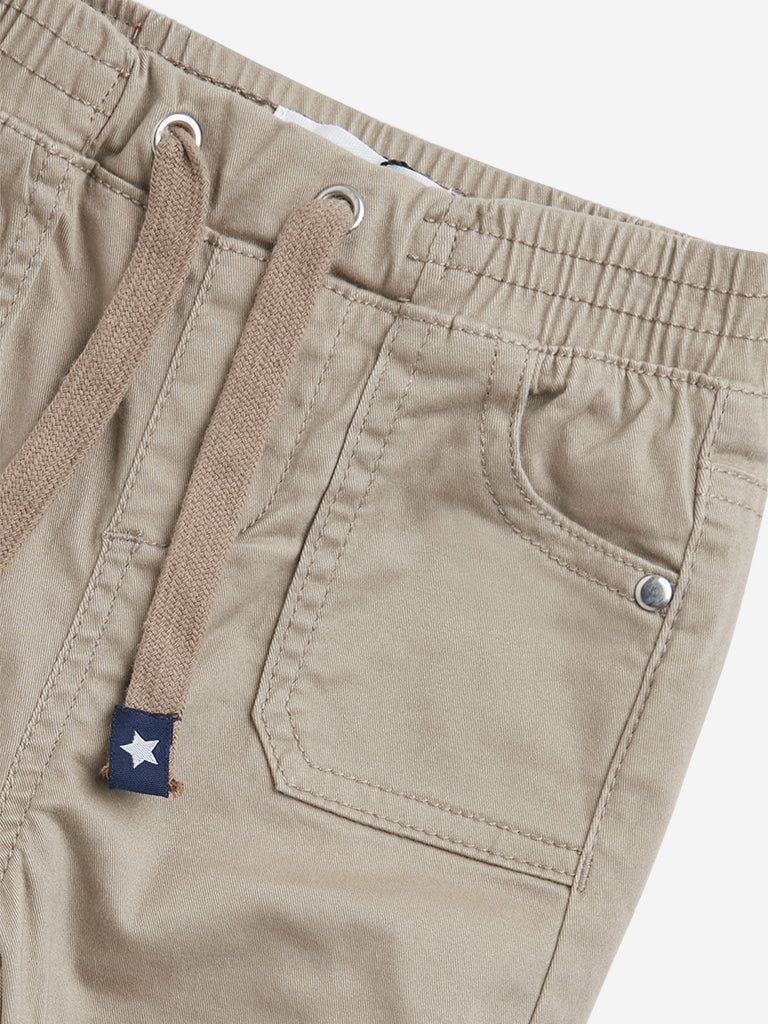 HOP Baby Dark Beige High-Rise Cotton Blend Joggers