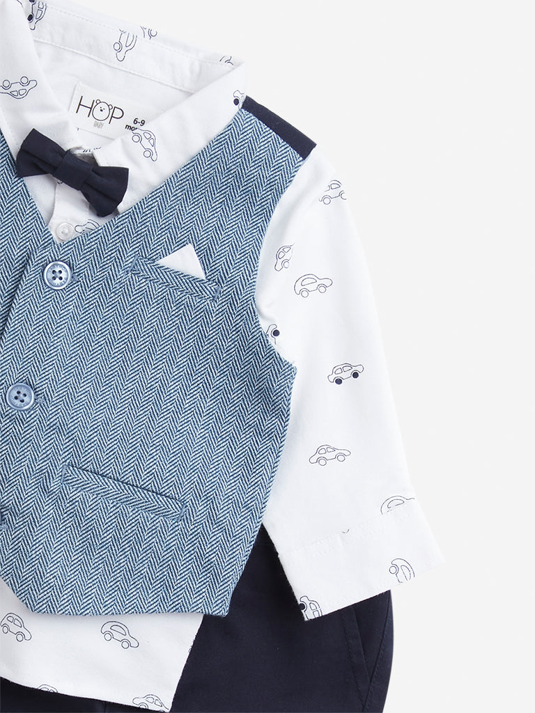 HOP Baby Navy Cotton Waistcoat, Shirt, Trousers & Bow Set