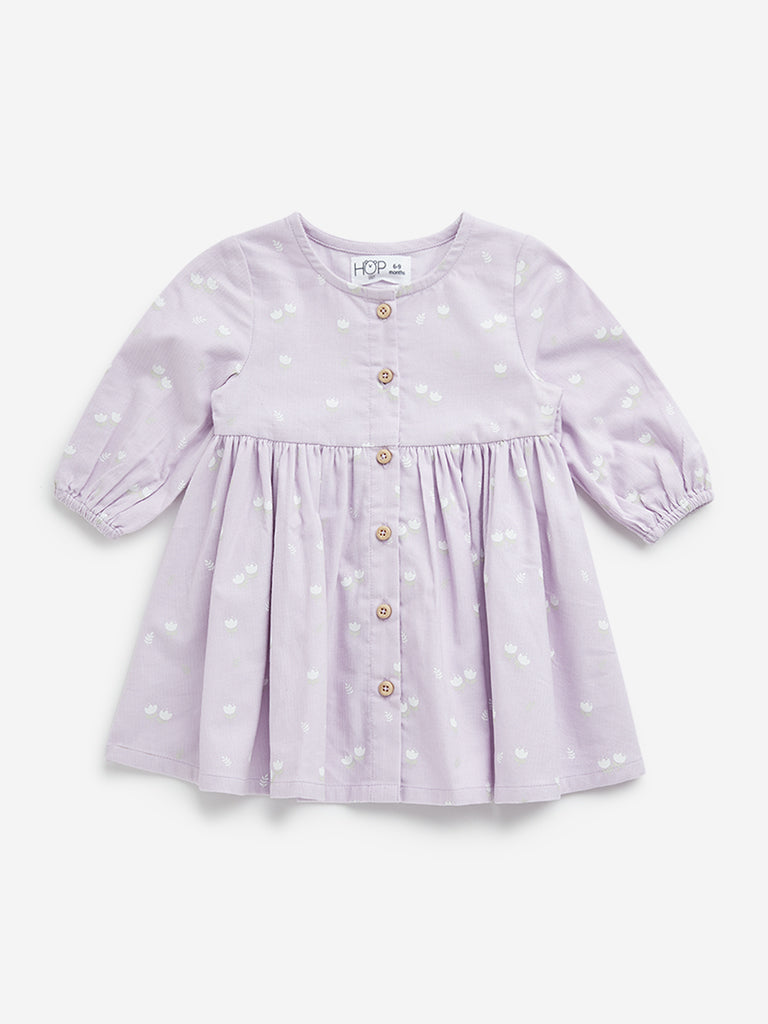 HOP Baby Lilac Floral Design Cotton A-Line Dress