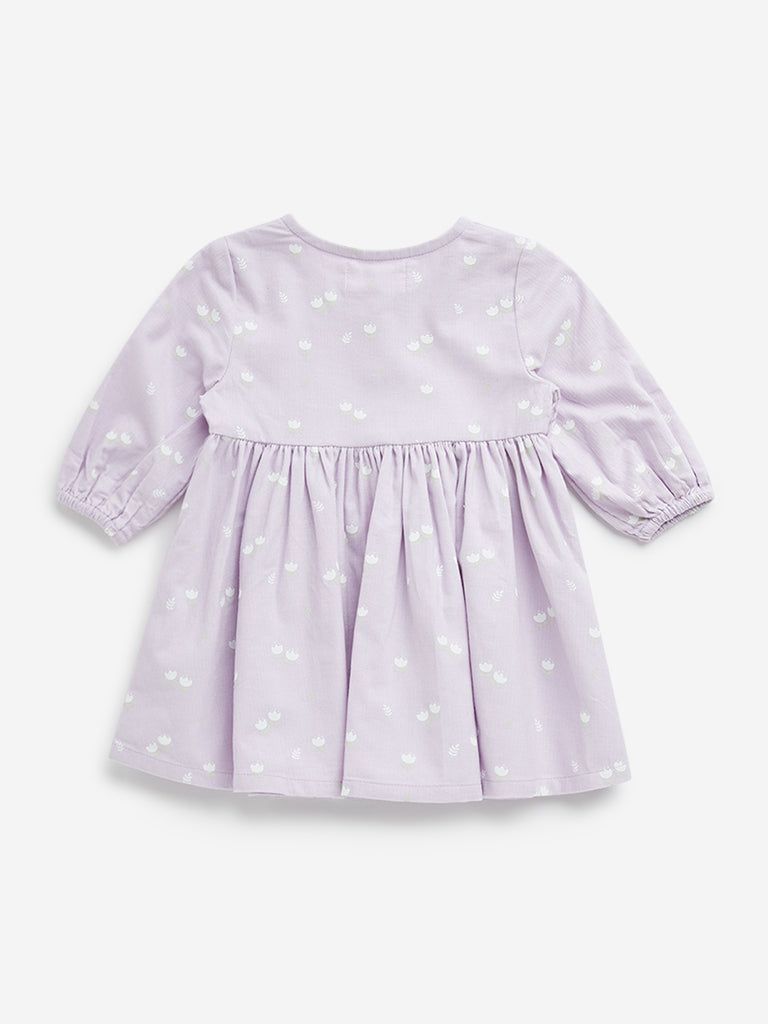 HOP Baby Lilac Floral Design Cotton A-Line Dress