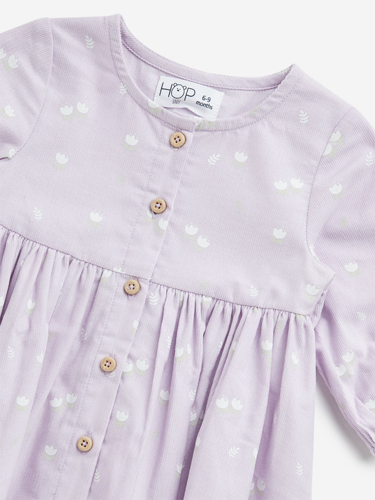 HOP Baby Lilac Floral Design Cotton A-Line Dress