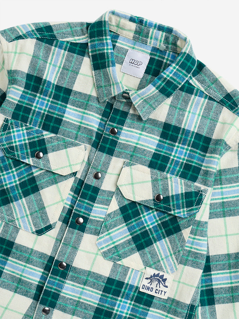 HOP Kids Green Checkered Cotton Shirt