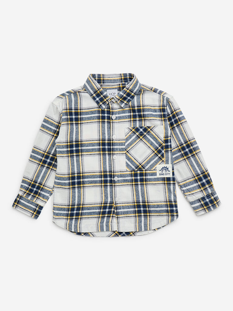 HOP Kids Navy Checkered Cotton Shirt