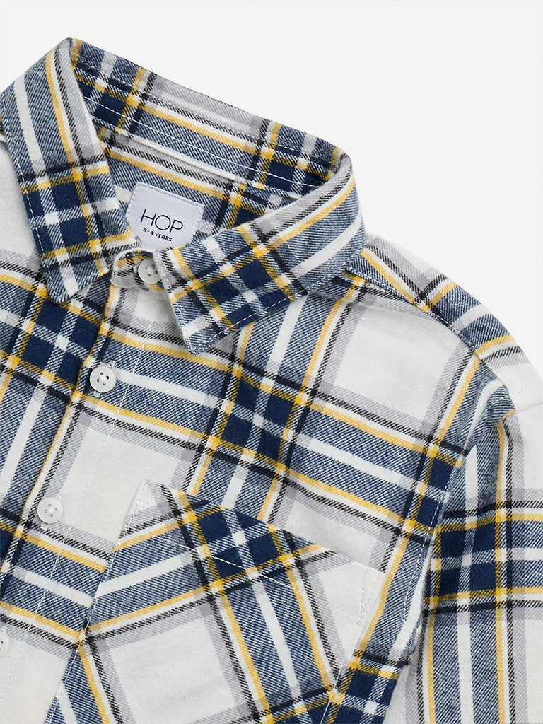 HOP Kids Navy Checkered Cotton Shirt