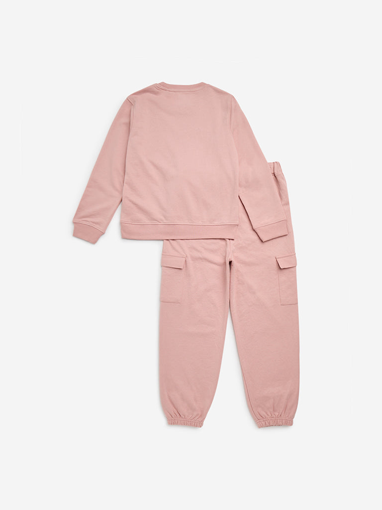 HOP Kids Dusty Pink Text Design Sweatshirt with Joggers Set