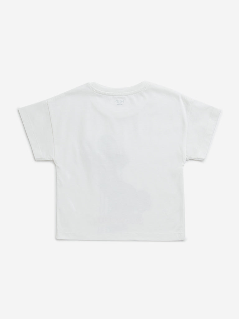 HOP Kids White Animal Printed Cotton T-Shirt