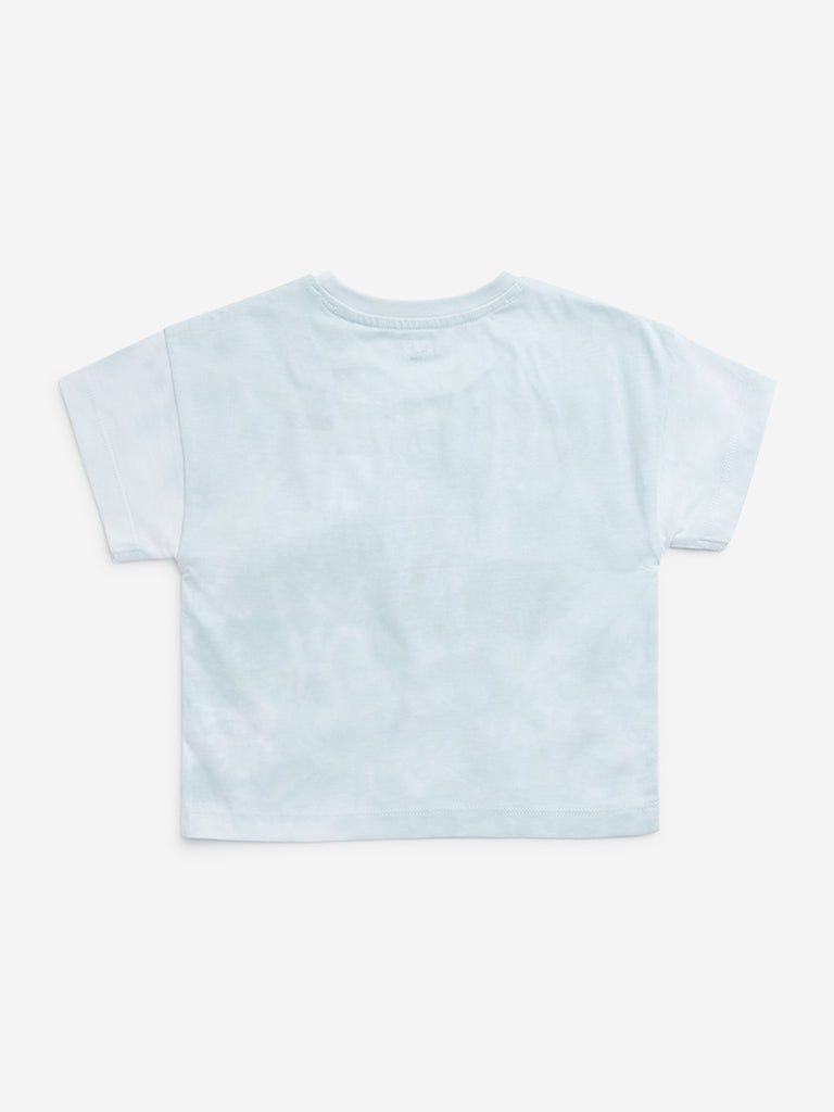 HOP Kids Light Blue Floral Printed Cotton T-Shirt