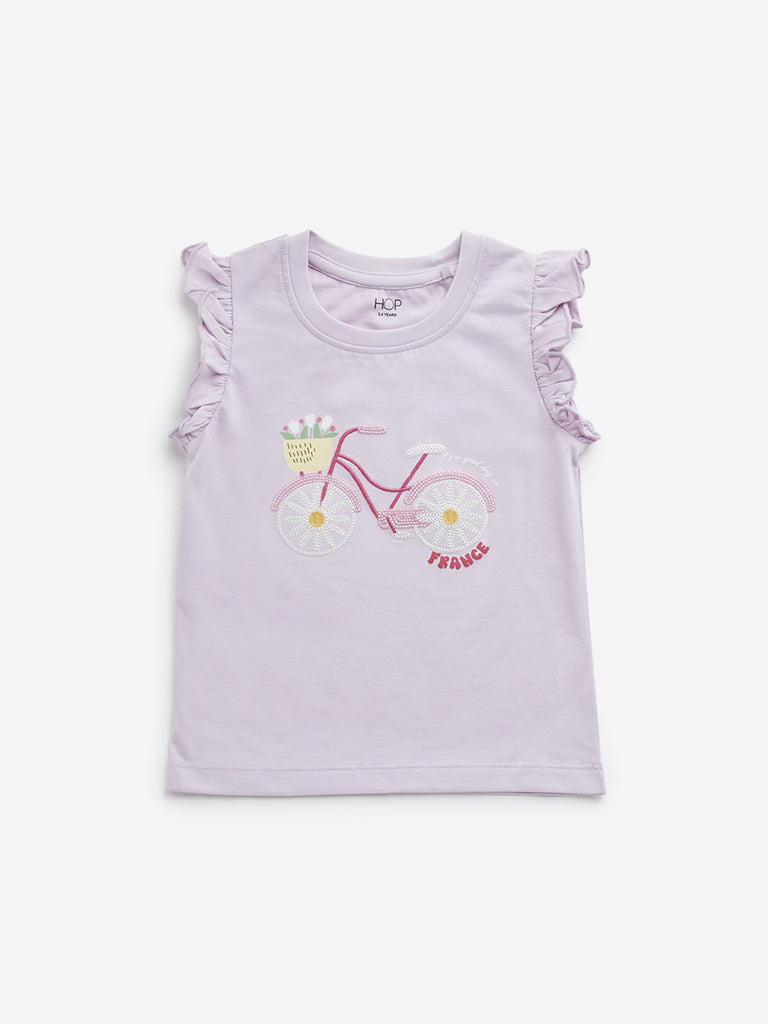 HOP Kids Lilac Bicycle Design Cotton T-Shirt