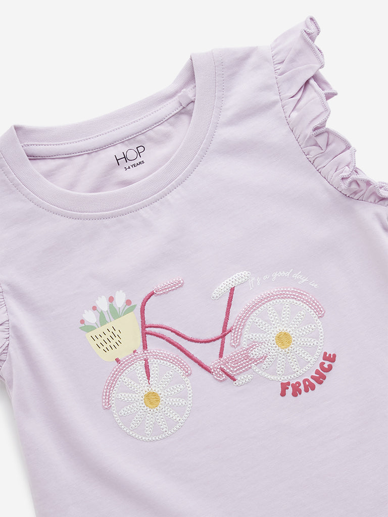 HOP Kids Lilac Bicycle Design Cotton T-Shirt