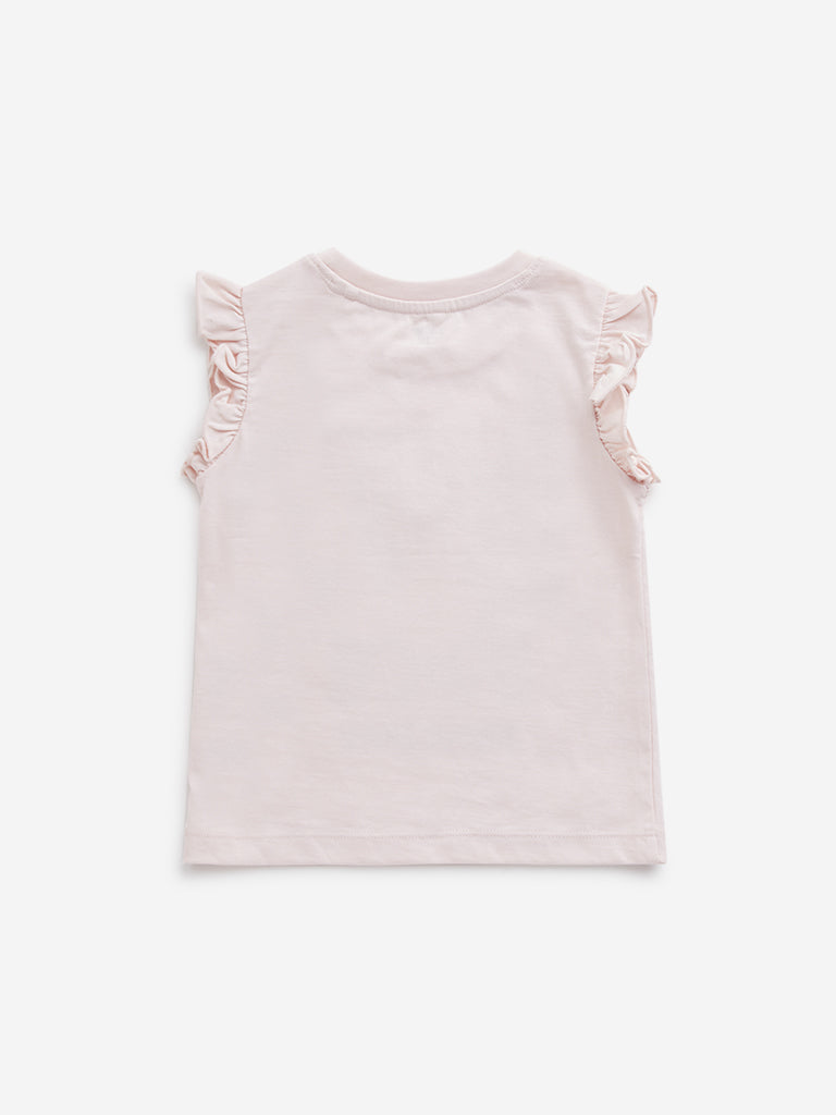 HOP Kids Light Pink Animal Printed Cotton T-Shirt