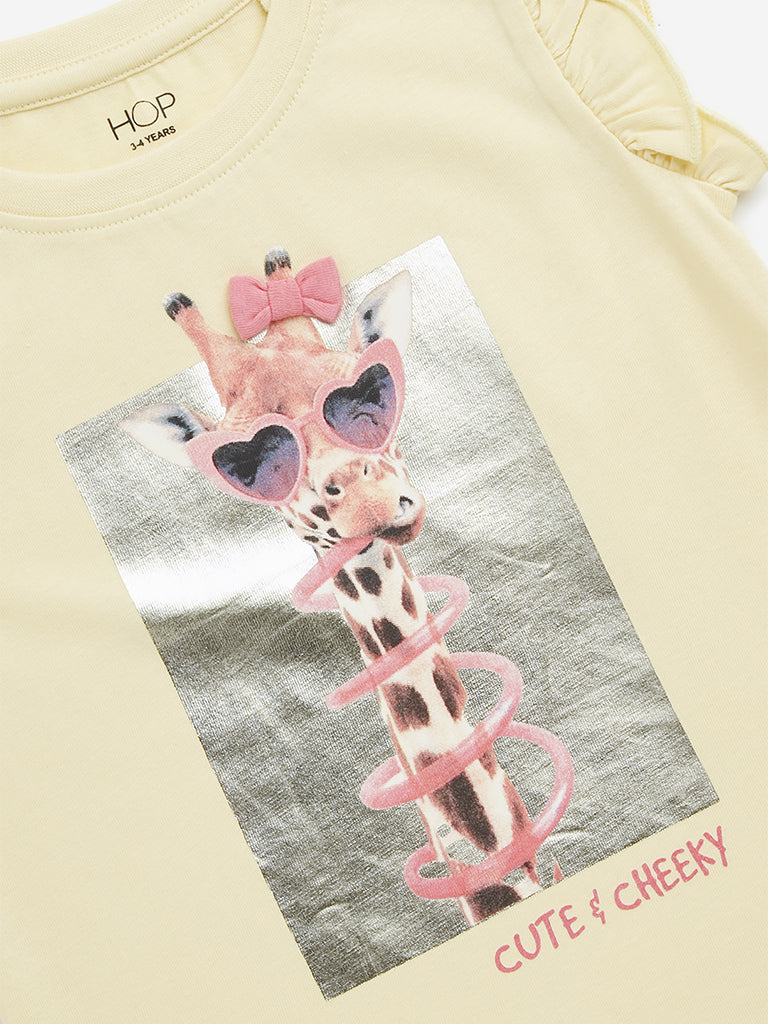 HOP Kids Light Yellow Animal Design Cotton T-Shirt