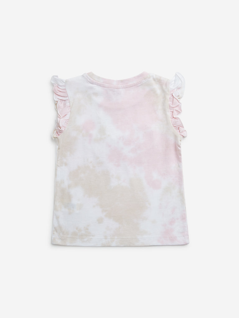 HOP Kids Pink Tie-Dye Printed Cotton T-Shirt