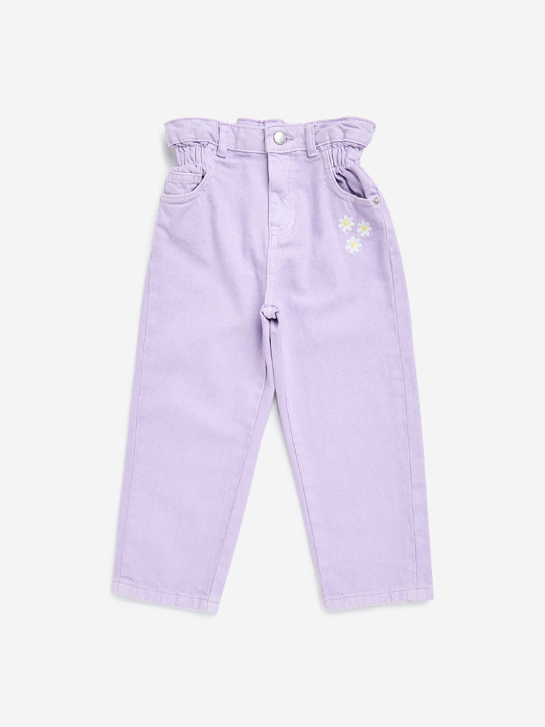 HOP Kids Lilac Floral-Detailed Straight - Fit High - Rise Jeans