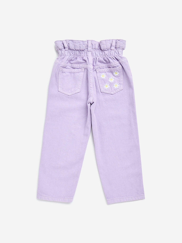 HOP Kids Lilac Floral-Detailed Straight - Fit High - Rise Jeans