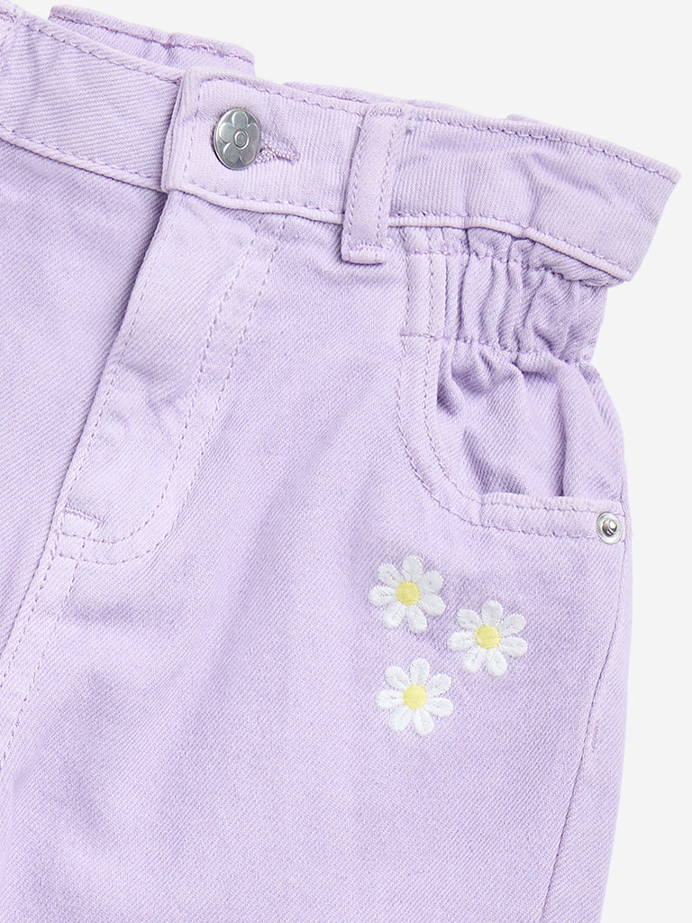 HOP Kids Lilac Floral-Detailed Straight - Fit High - Rise Jeans