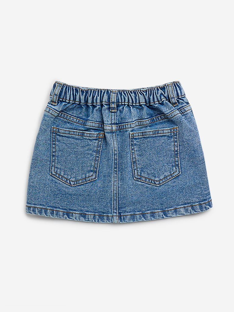 HOP Kids Blue Cargo-Style High-Rise Denim Skirt