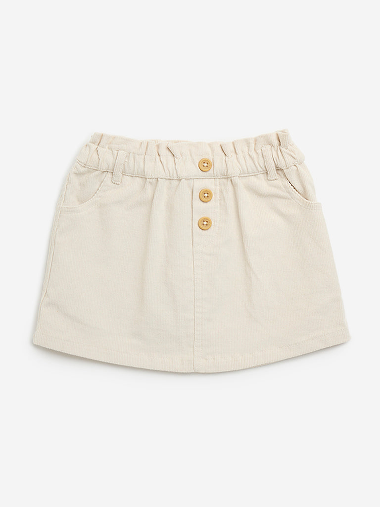 HOP Kids Off-White Textured High-Rise Cotton Blend Skirt