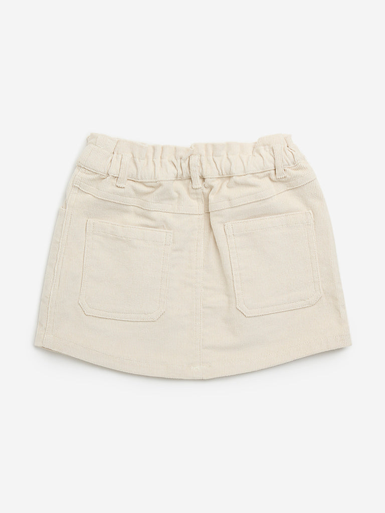 HOP Kids Off-White Textured High-Rise Cotton Blend Skirt