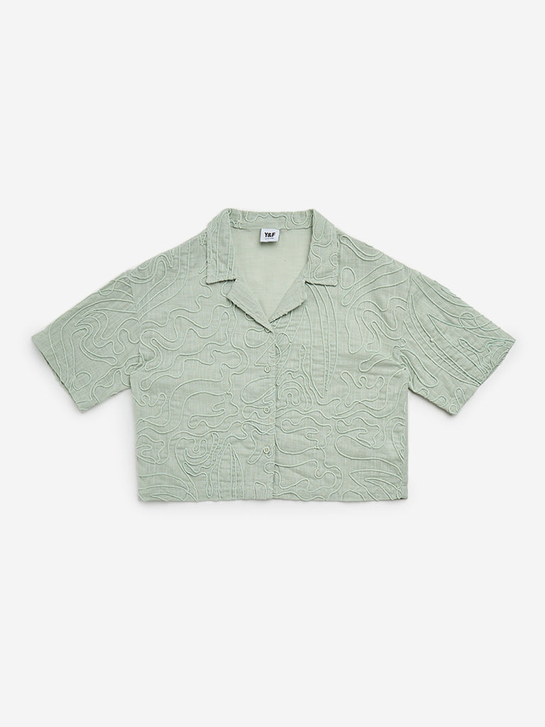 Y&F Kids Sage Embroidered Cotton Crop Shirt