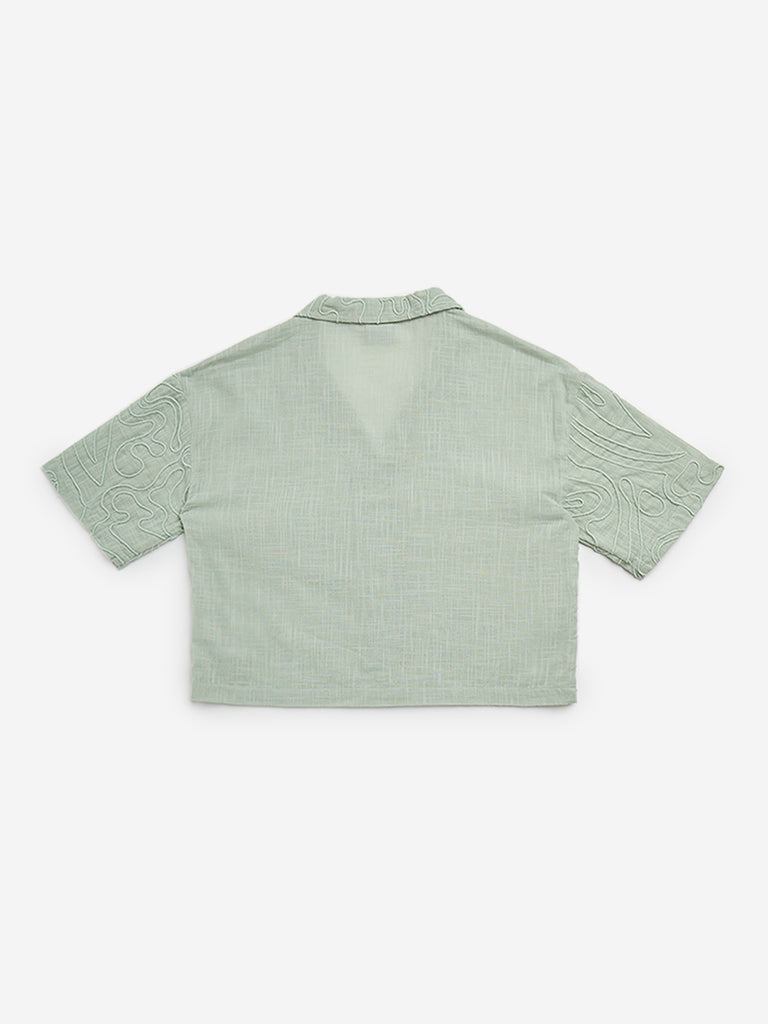 Y&F Kids Sage Embroidered Cotton Crop Shirt