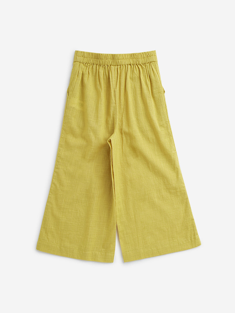 Utsa Kids Yellow Solid Mid-Rise Cotton Palazzos - (2 -8yrs)