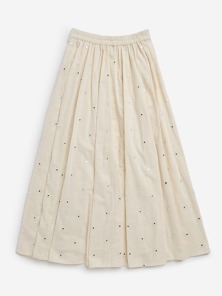 Utsa Kids Off-White Embellished High-Rise Cotton Skirt - (8 -14yrs)