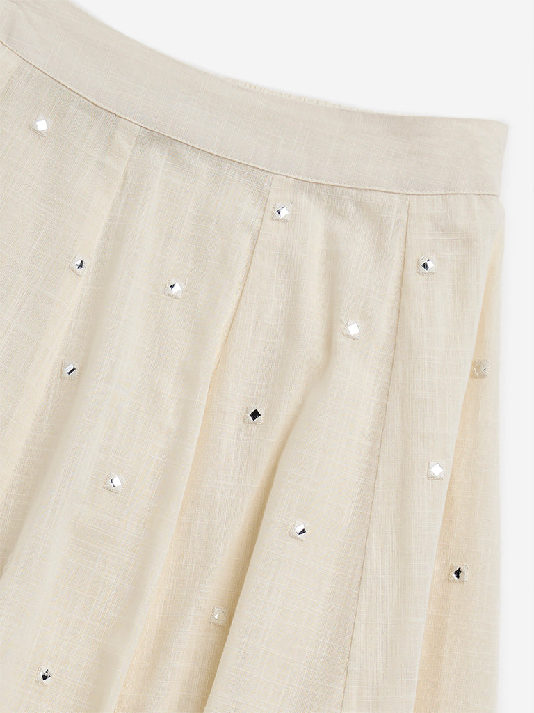 Utsa Kids Off-White Embellished High-Rise Cotton Skirt - (8 -14yrs)