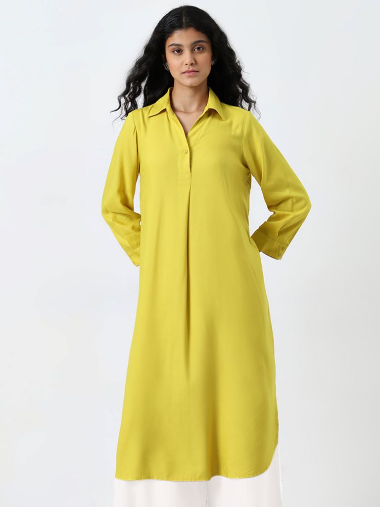 Utsa Yellow Solid A-Line Kurta