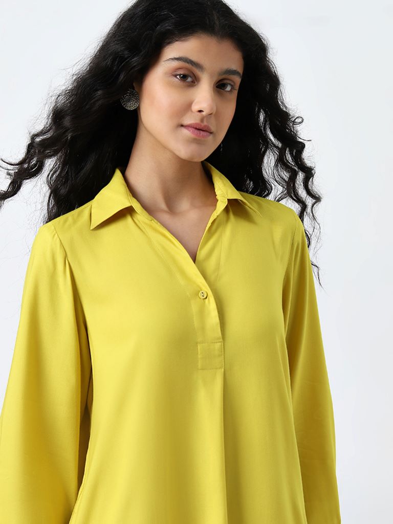 Utsa Yellow Solid A-Line Kurta