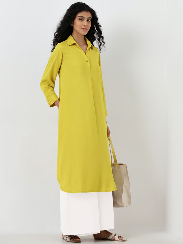 Utsa Yellow Solid A-Line Kurta