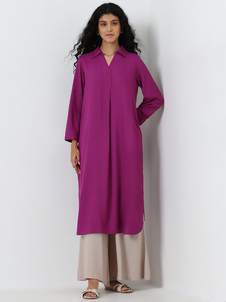 Utsa Purple Solid A-Line Kurta