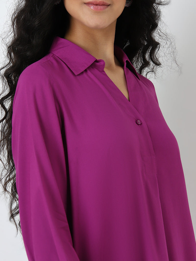 Utsa Purple Solid A-Line Kurta