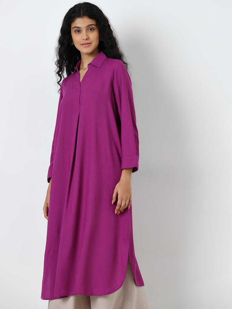 Utsa Purple Solid A-Line Kurta